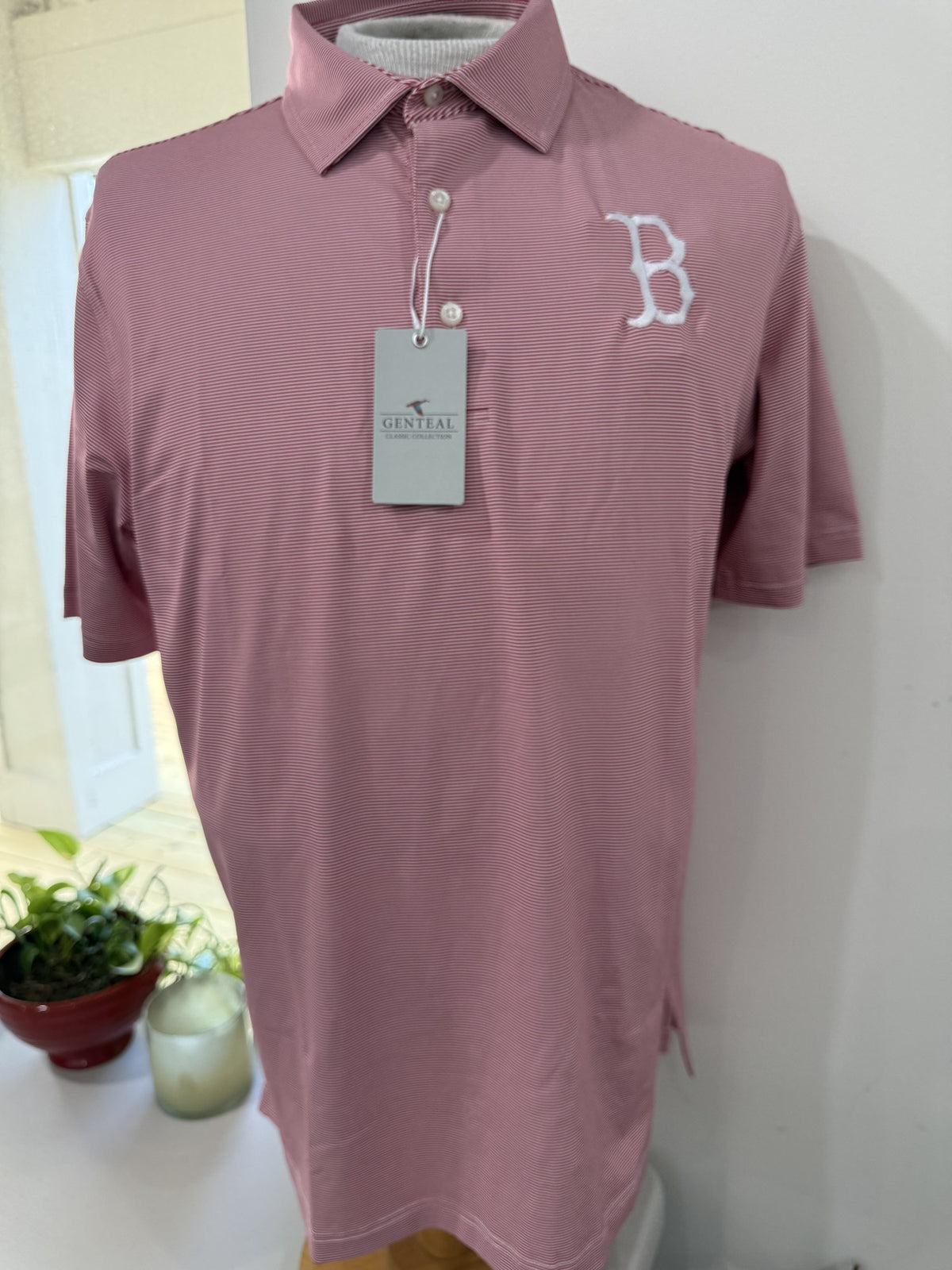 Crimson Pinstripe Performance Polo