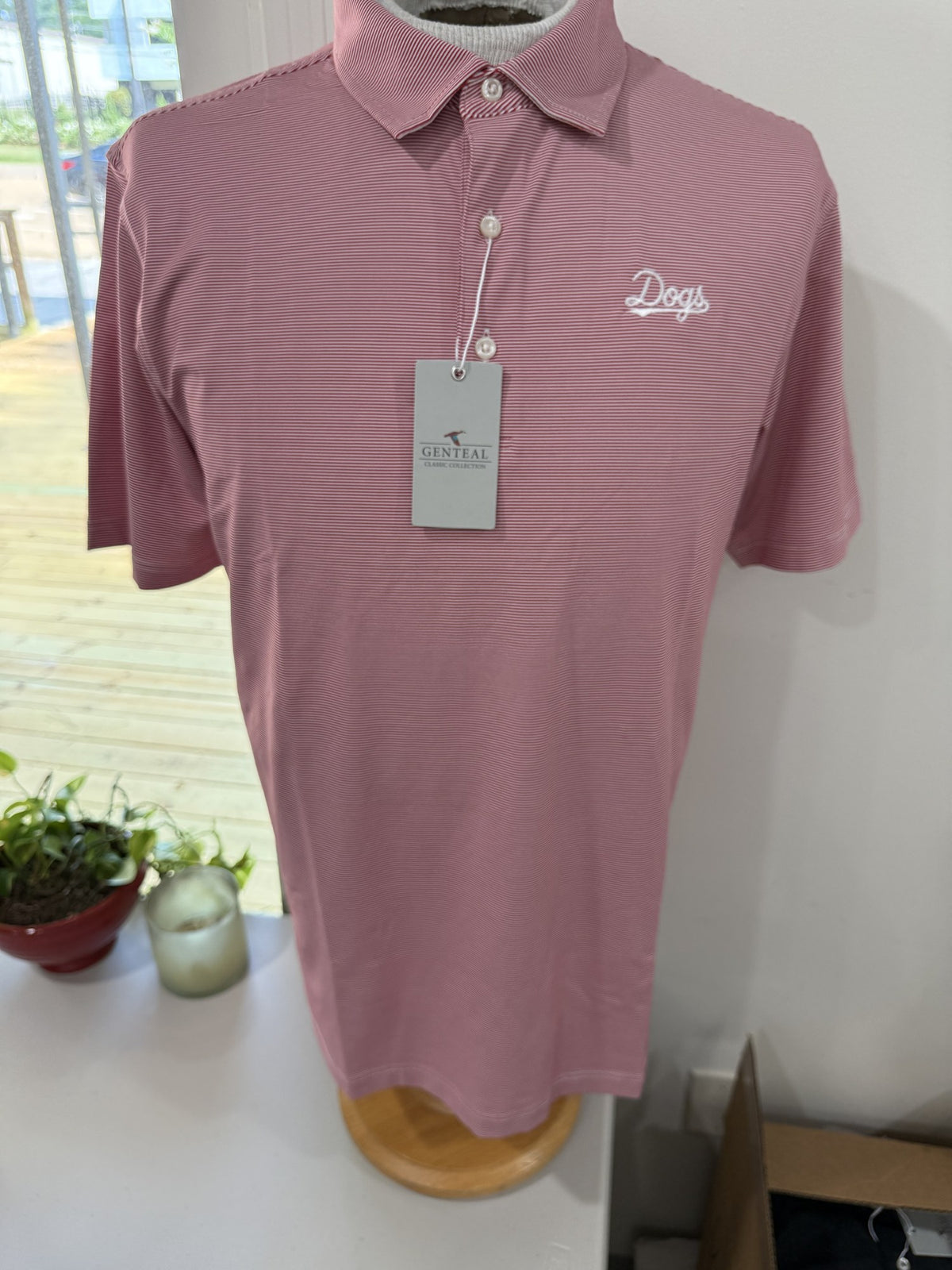 Crimson Pinstripe Performance Polo